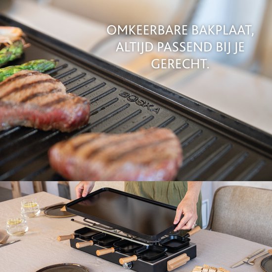 BOSKA Gourmet Party - Gourmetstel voor 8 Personen - Met omkeerbare grillplaat - Beukenhout en Staal — afbeelding 4