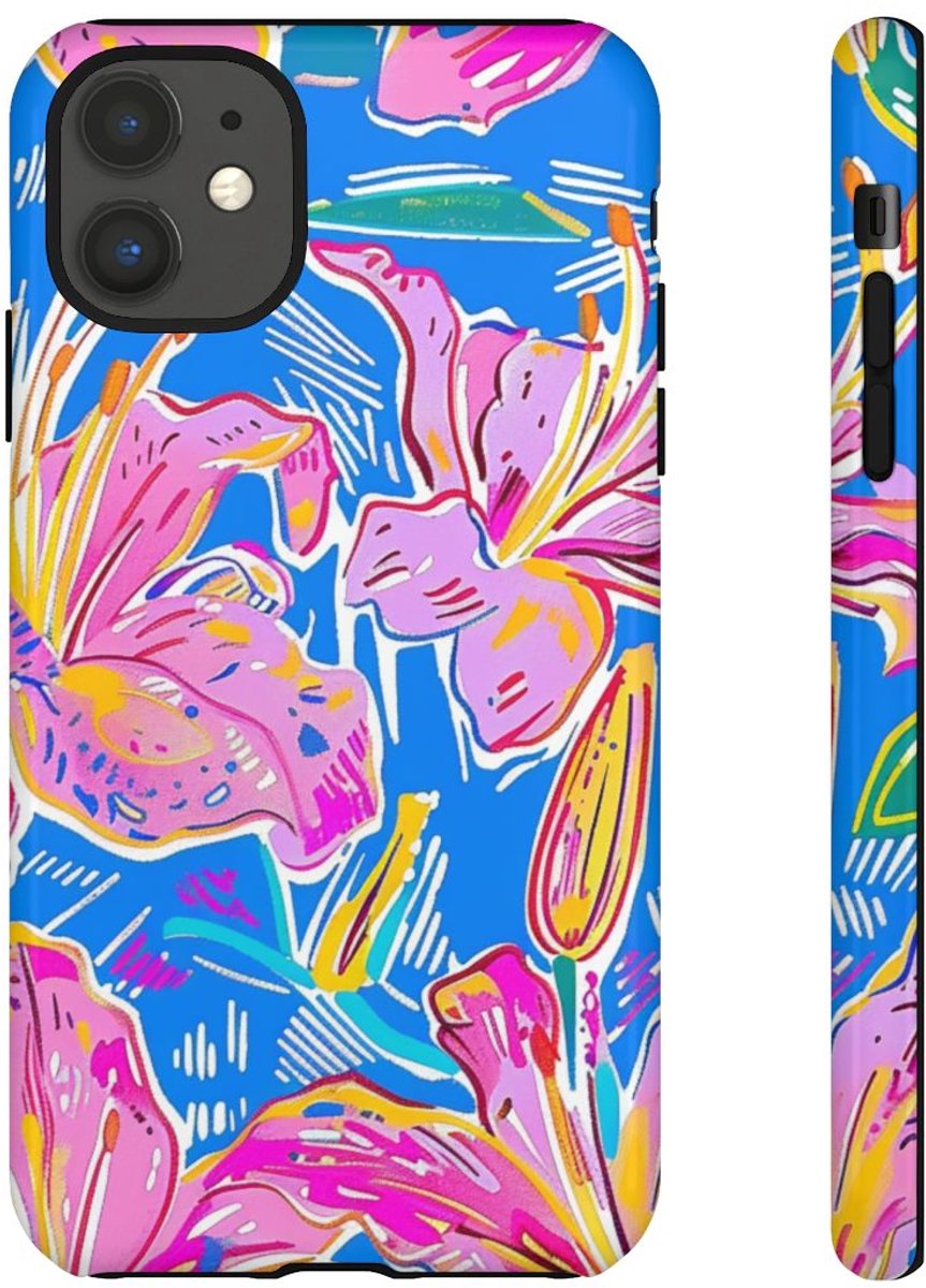 Felroze en Gele Bloemenprint – Telefoonhoesje Geschikt voor iPhone 11