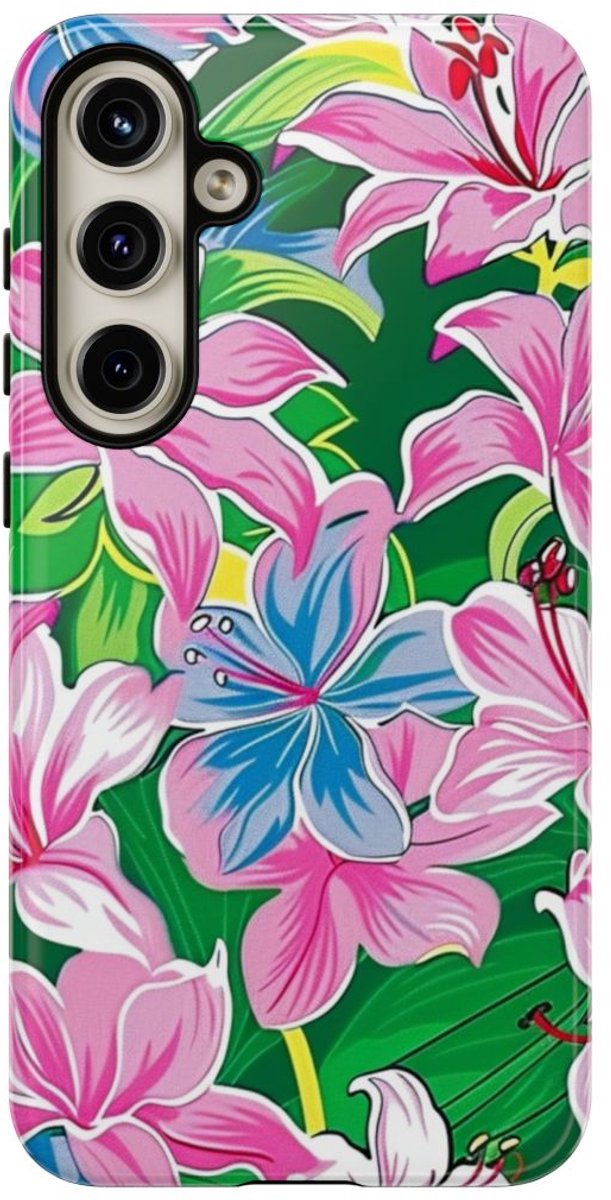 Roze en Blauwe Bloemenprint – Telefoonhoesje Geschikt voor Samsung Galaxy S24 Plus
