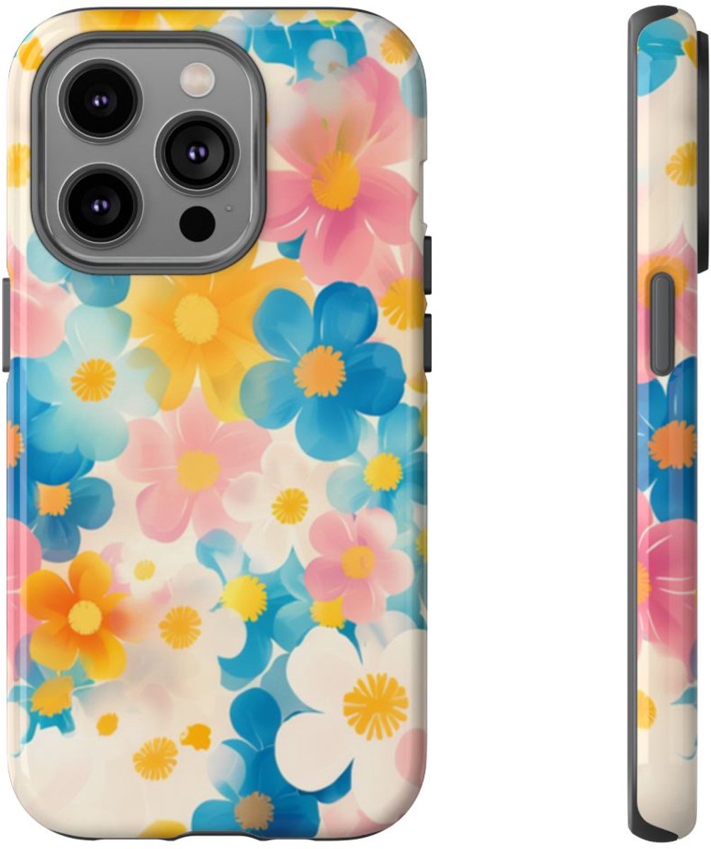 Vrolijk Pastel Bloemenpatroon – Telefoonhoesje Geschikt voor iPhone 14 Pro