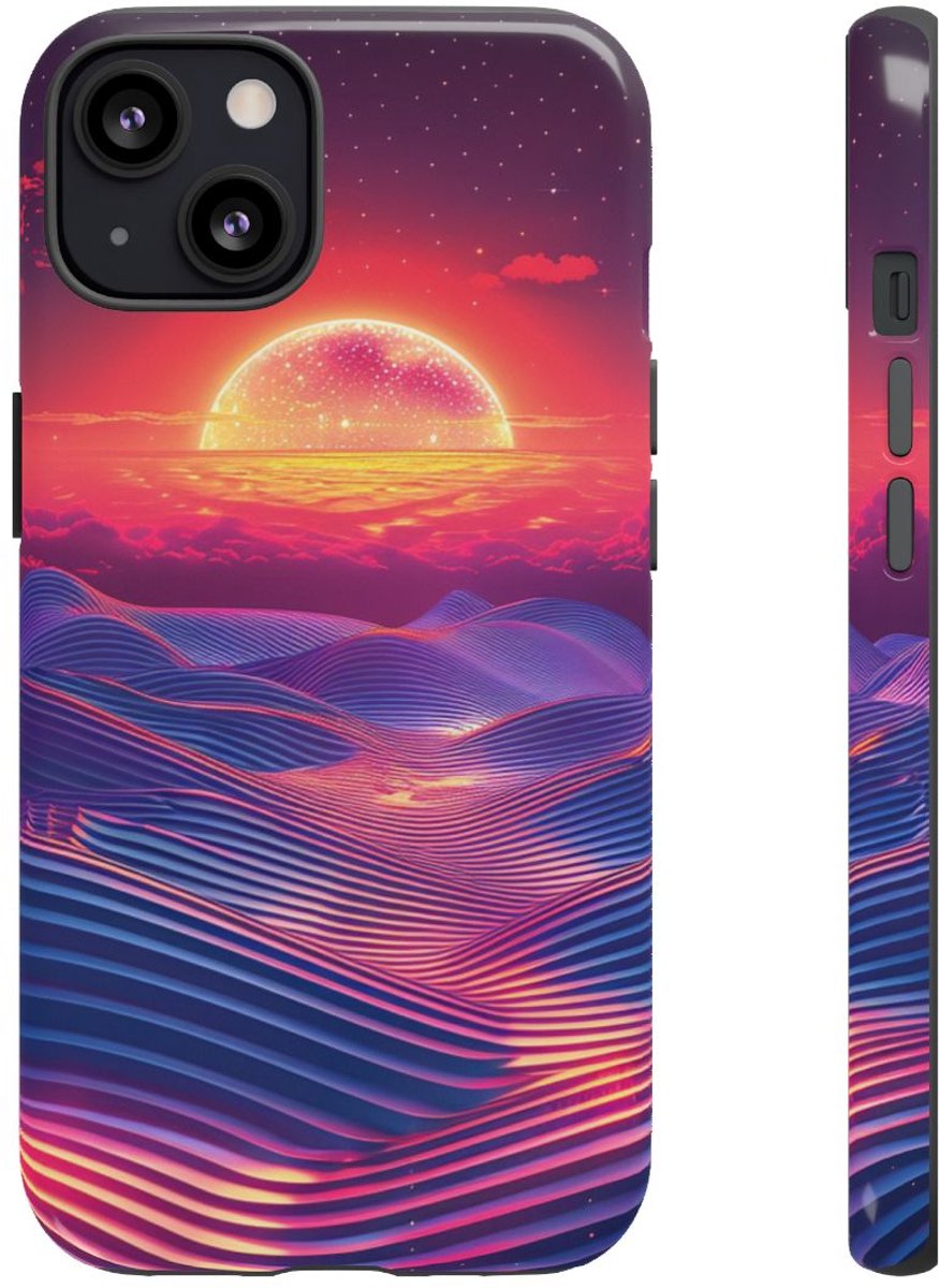 Levendige Zonsondergang met Abstracte Golven – Telefoonhoesje Geschikt voor iPhone 13