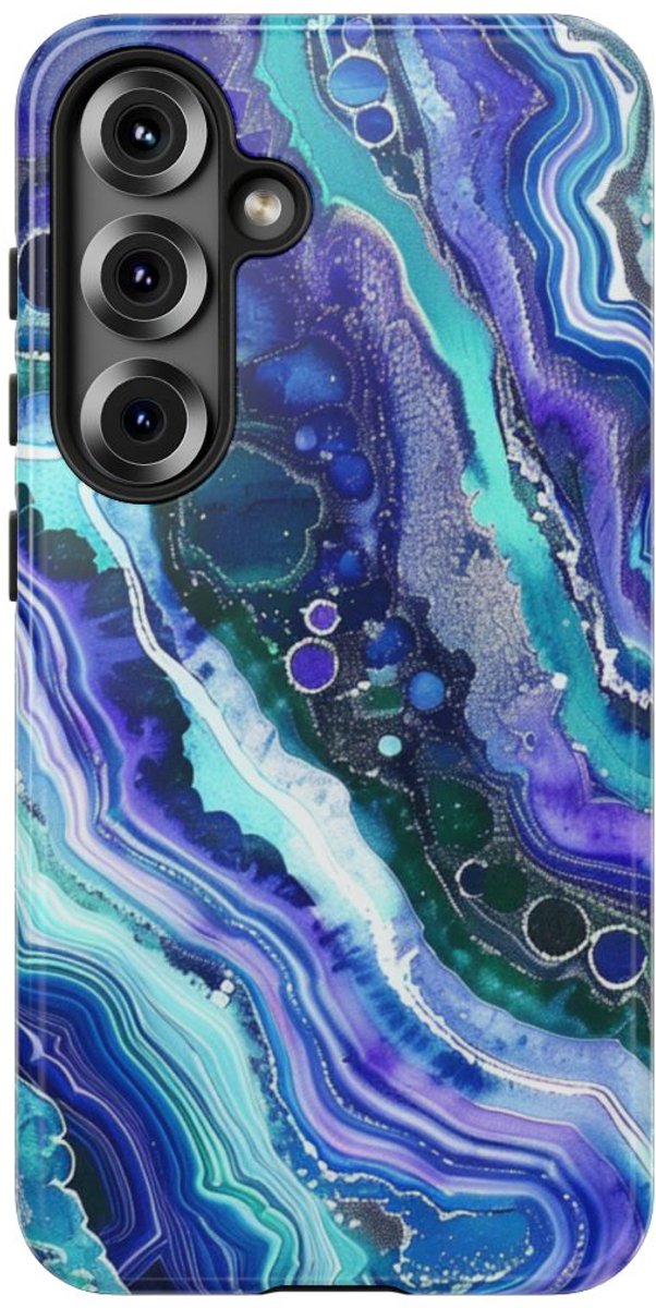 Blauw en Paars Geode-Wervelpatroon – Telefoonhoesje Geschikt voor Samsung Galaxy S25