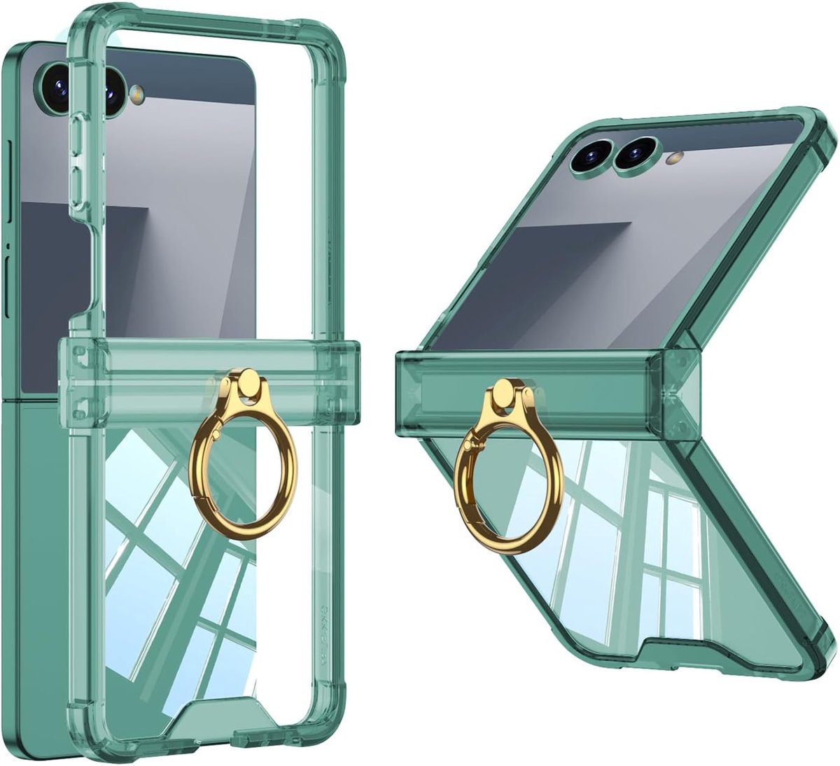 Zandarix Geschikt voor Samsung Galaxy Z Flip 7 - Bumper - Draaibare Ring - Scharnierende Cover - Airbag Anti-Val - Back Cover Hoesje - Groen