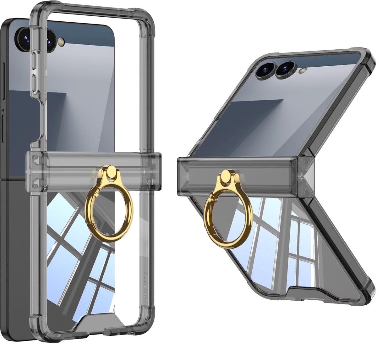 Zandarix Geschikt voor Samsung Galaxy Z Flip 7 - Bumper - Draaibare Ring - Scharnierende Cover - Airbag Anti-Val - Back Cover Hoesje - Zwart