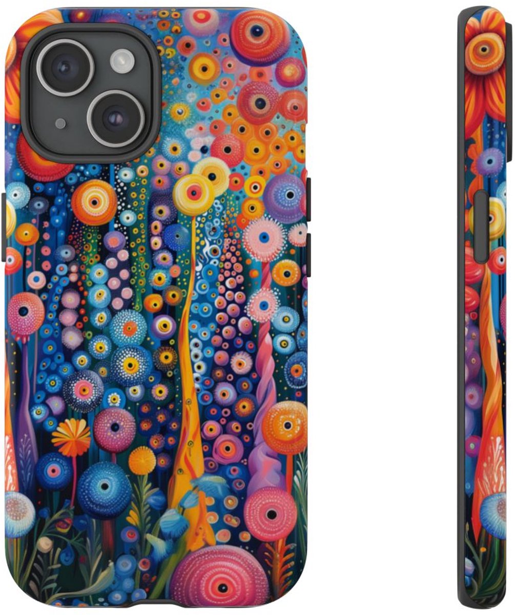 Levendig Abstract Bloemenpatroon – Telefoonhoesje Geschikt voor iPhone 15