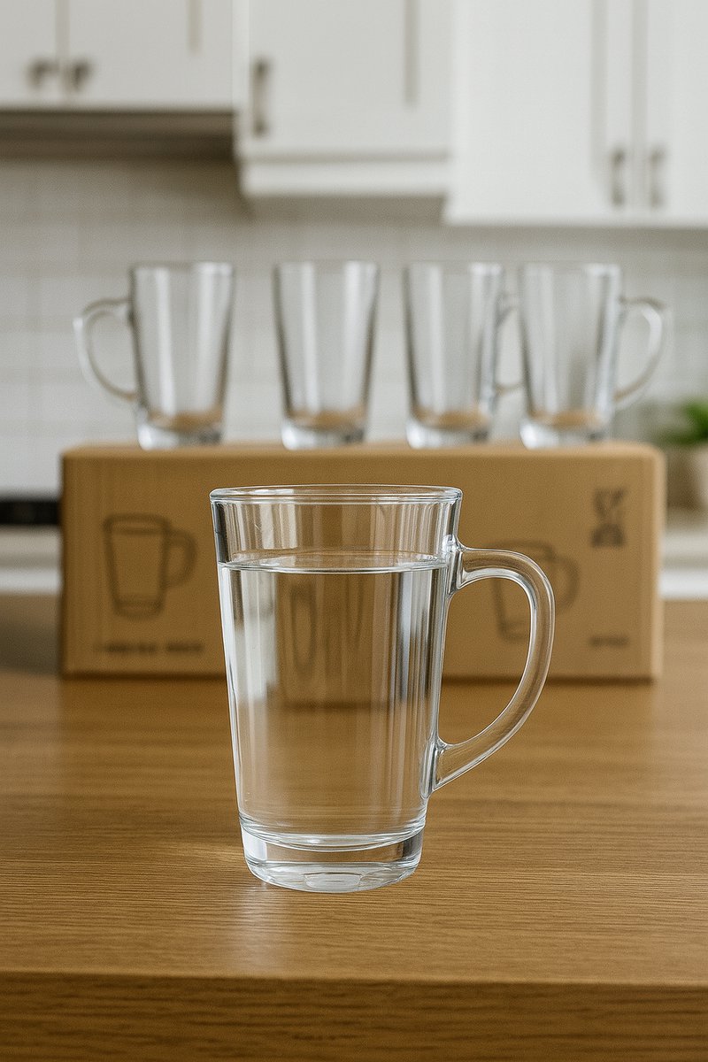 Glazen Thee- en Koffiemokken – 200 ml – Met Handvat – Set van 6
