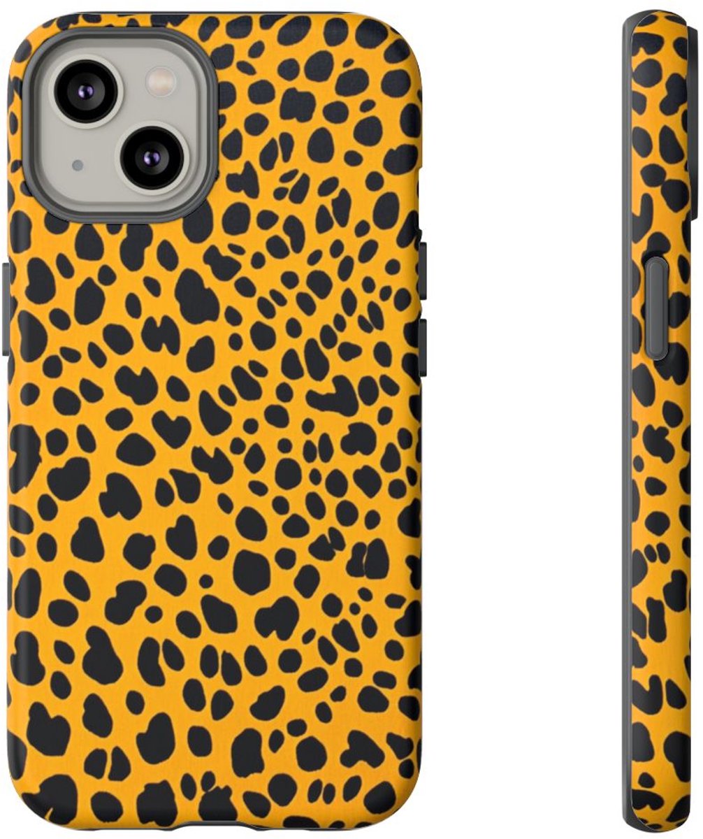 Zwart-Oranje Abstracte Cheetahprint – Telefoonhoesje Geschikt voor iPhone 14