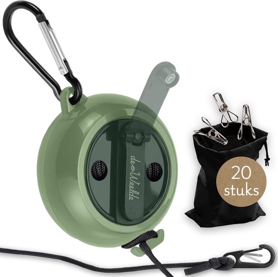 Uittrekbare waslijn 10 meter – met knijpers – groen