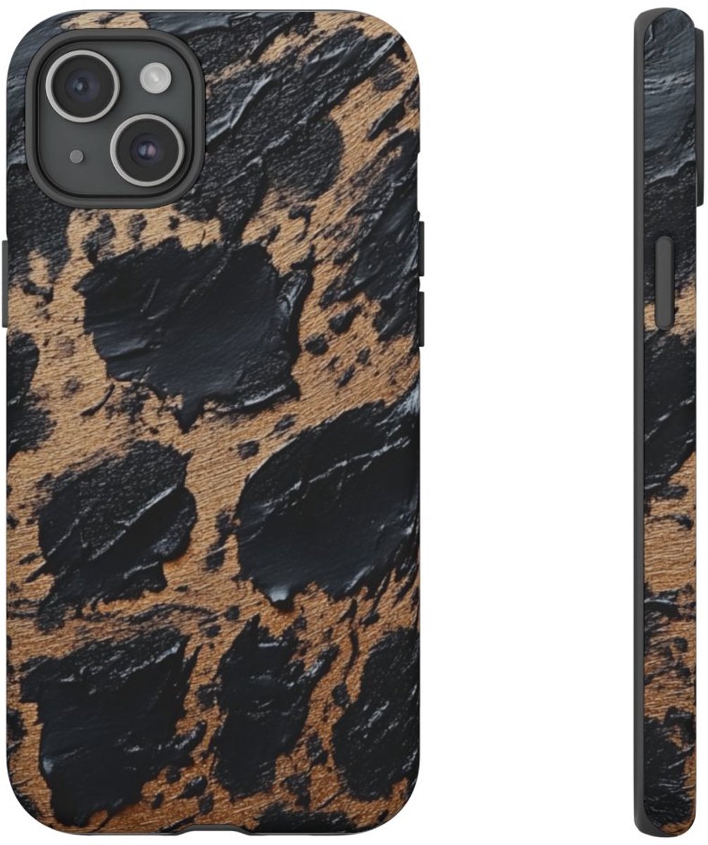 Zwarte en Bruine Abstracte Textuur – Telefoonhoesje Geschikt voor iPhone 15 Plus