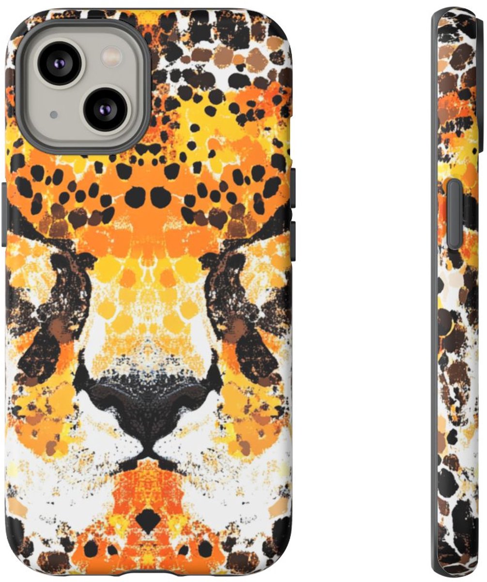 Abstracte Cheetakop met Vlekkenpatroon – Telefoonhoesje Geschikt voor iPhone 14