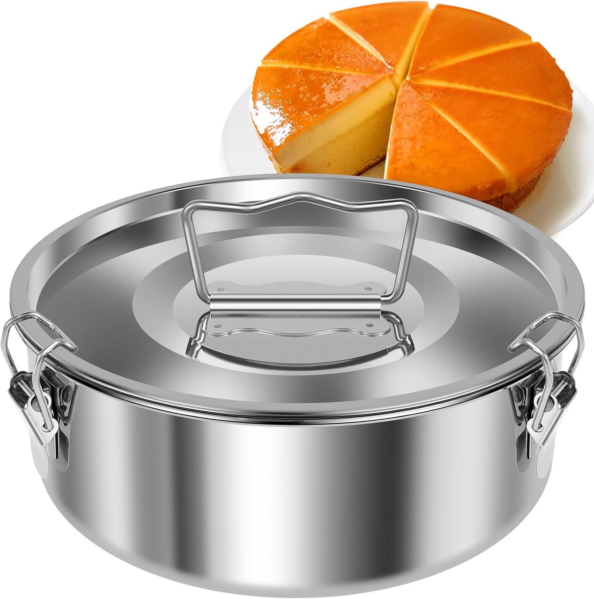 Flensvorm met deksel, flensvorm van roestvrij staal met handvat, draagbare machine voor het bakken van ronde taarten, geschikt voor cheesecake, chocolade, cupcake en pudding.
