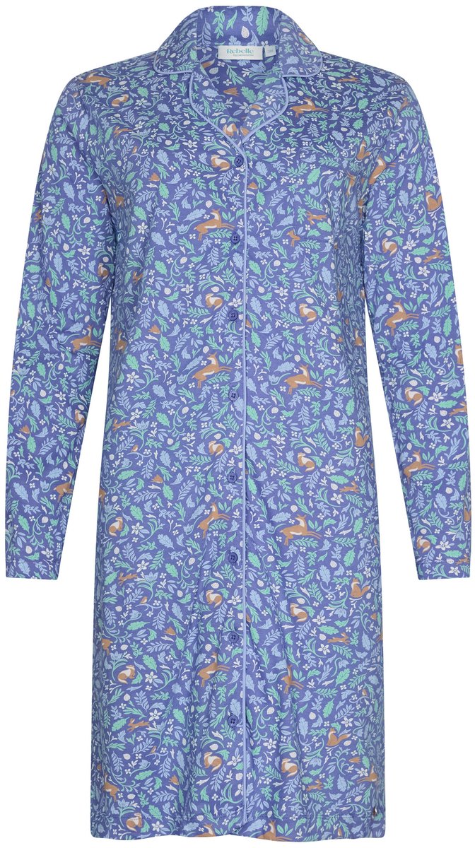 Rebelle Nachthemd - Forest Animals - Bio Katoen - Doorknoop Blauw