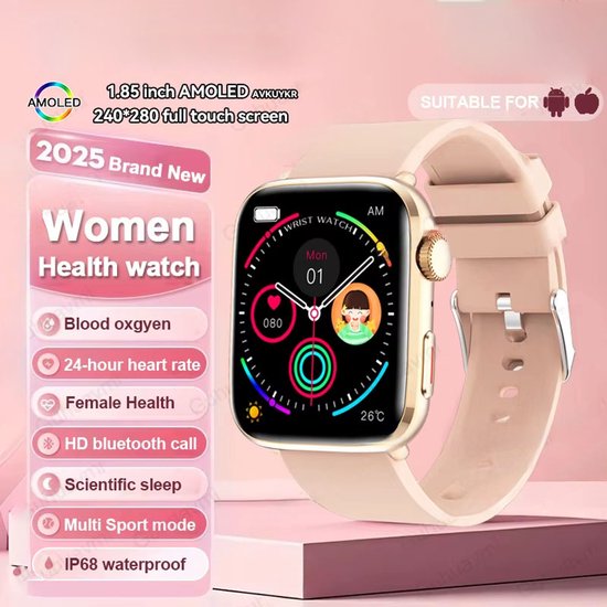 Montre Connectée Femme avec Appel Bluetooth 5.1-Numérotation, IP68 avec Fonction Féminine-SpO2