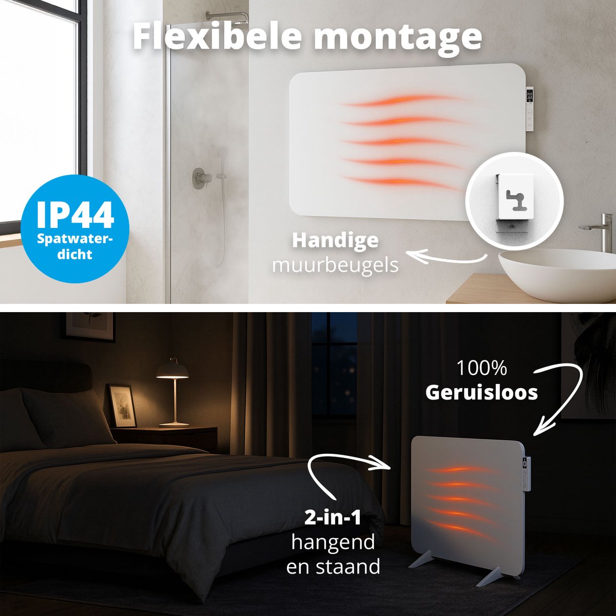 FlinQ Slimme Infrarood Verwarming - Elektrische Verwarmingspaneel - Moderne Kachel - Geschikt voor Badkamer - Staand & Verplaatsbaar - Met Thermostaat - Wit Paneel - 450 W – foto 4