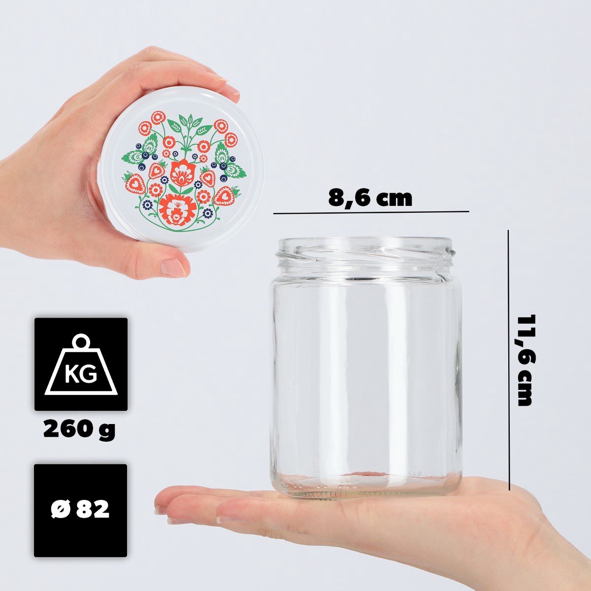 KADAX Weckpotten, 540 ml, inmaakpotten voor schroefdeksel, jampot, voorraadpot, conservenglas, ronde glazen (folklore/8 stuks)