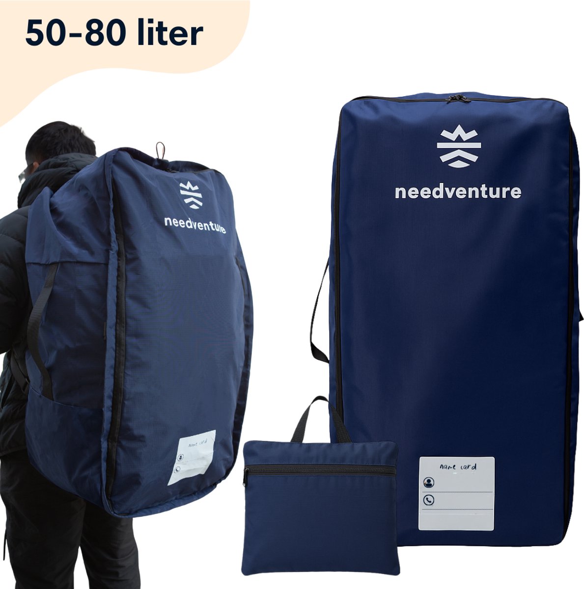 Flightbag Voor Backpack - Vliegtuighoes Waterdicht - Reistas voor Rugzak - Regenhoes - Geprint Bagagelabel - Travel Safe With needventure® - Cover Backpack - Blauw