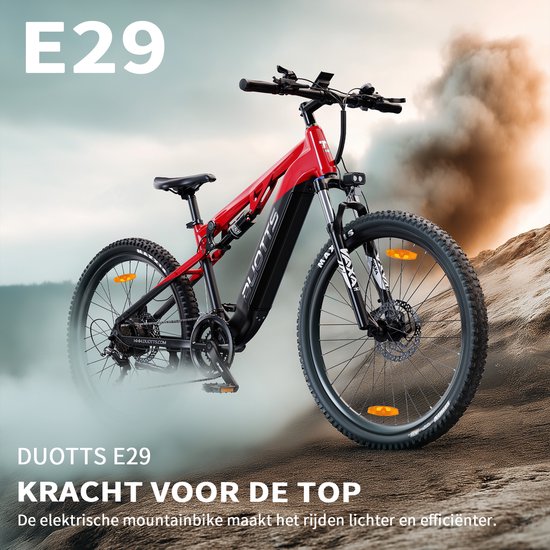 DUOTTS Elektrische Fiets E29 - 648Wh/13.5Ah Accu - 90 km Bereik - 48V 250W Bafang Motor- 26x2.6 Inch All - Terrain Wielen - Shimano 14 Versnellingen - Aluminium Frame met Verende Voorvork - Elektrische Mountainbike - zwart van DUOTTS — afbeelding 4