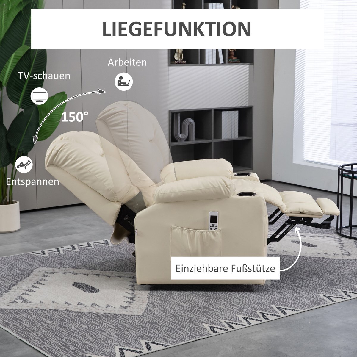 Afbeelding 3 van HOMCOM TV-relaxfauteuil met elektrische lift Crèmewit