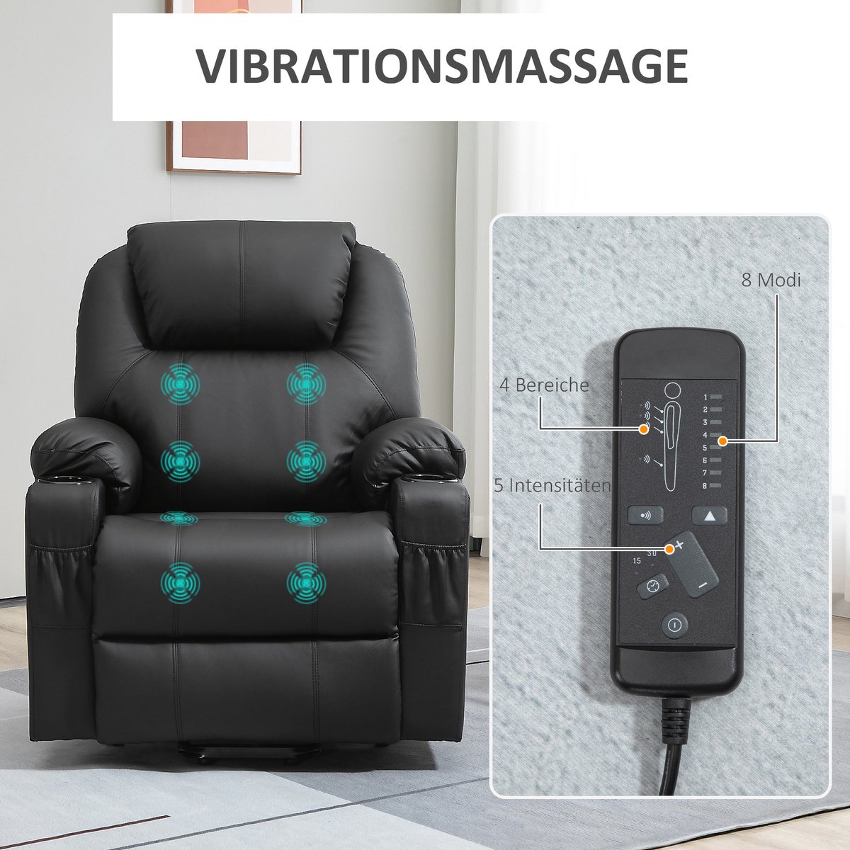 HOMCOM elektrische stastoel, massagestoel met stahulp, - afbeelding 2