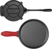 Presse à tortillas et tacos ( Cm) en fonte Grijs , robuste avec poignée et 100 feuilles de papier sulfurisé, idéale pour les tortillas, les patacones et les rotis.