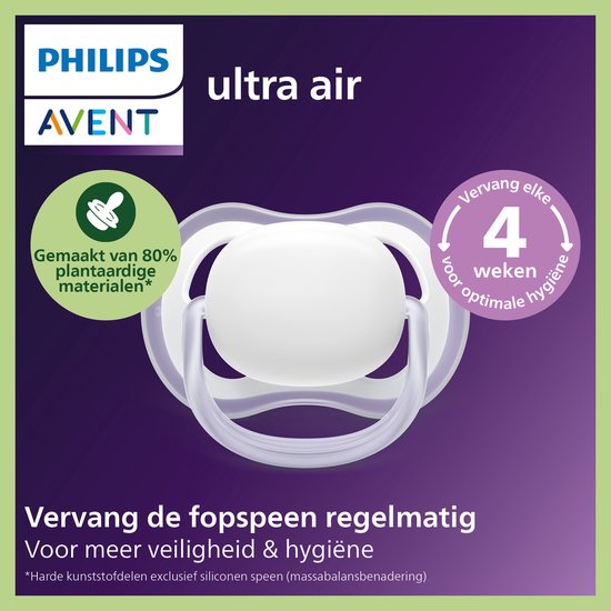 Philips Avent Ultra Air - Ademend en lichtgewicht fopspeen (0-6 mnd) - 2 stuks - SCF087/04 van Philips — afbeelding 3