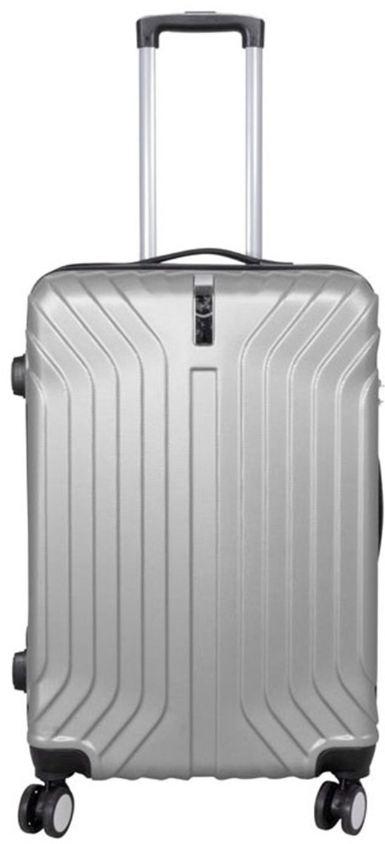 Koffer Palma maat M - Reiskoffer met cijferslot en op 4 dubbele zwenkwielen - ABS - ca 62 Liter - Zilver - ca 67x45x26 cm