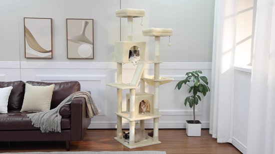 Kattenu CatCastle - Krabpaal voor grote katten - Kattenboom - Kattenkrabpaal - Hoge krabpaal - 180 cm - Beige