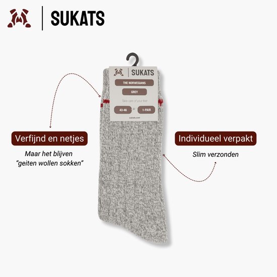 Grijze, gemêleerde sok met SUKATS label in de kleur grijs, maat 43-46.