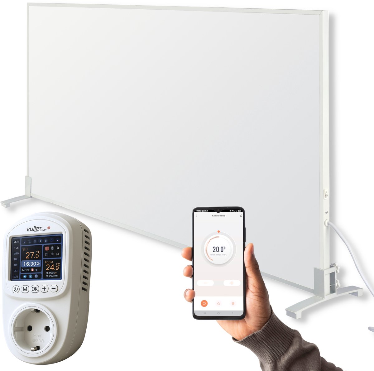 Infrarood Verwarmingspaneel P800IQP - 800 Watt met IQP Wifi thermostaat - Elektrische verwarming - Vrijstaand - Wit
