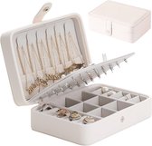 Sieradendoos - Sieraden Reisdoos - Sieradendoos Reizen - Juwelendoos - Waterdicht Leer - Mini Opbergdoos - Perfect Cadeau - Geschikt voor het Opbergen van Kettingen, Armbanden, Oorbellen, Ringen, Lippenstiften, Broches en Horloges - Wit