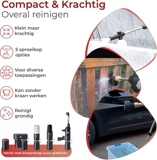 PowerSnap Hogedrukspuit op accu - Draadloze hogedrukspuit Auto - Autowasser - 200psi hogedruk - Met Powerbank - Werkt met PowerSnap Accu Platform (CPS-CW) van Merkloos	 — afbeelding 2