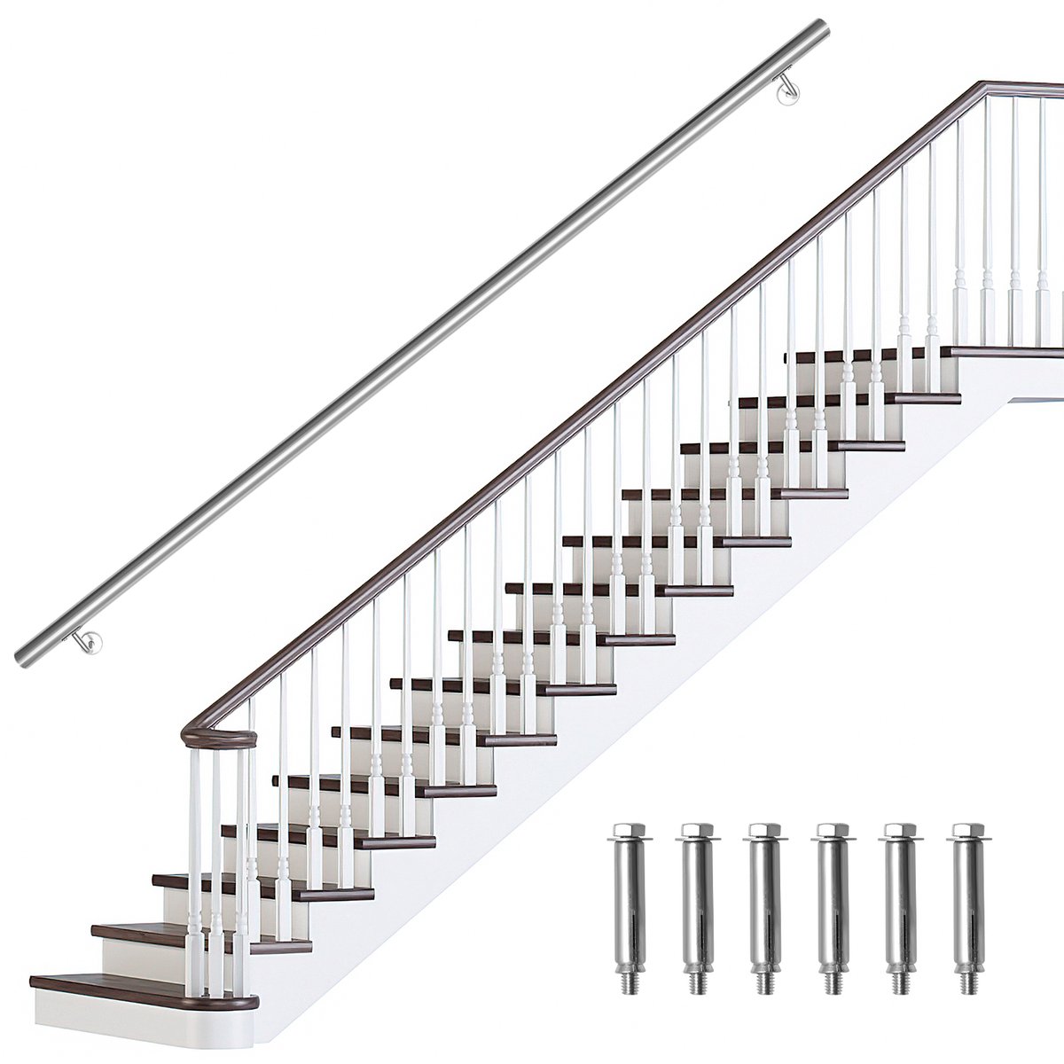 Trapleuning RVS - Wandleuning Balkon - Veilig Traplopen - Weerbestendig Geborsteld - 200 cm - Zilverkleurig