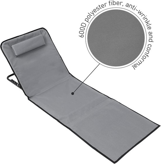 Strandmat met rugleuning - 2 Stuks - Strandstoel Opvouwbaar - Strandmat Opvouwbaar - Strandstoel Verstelbaar - Campingstoelen - Campingstoel - Vouwstoel - Vouwstoel - Opvouwbaar - Inklapbaar - Lichtgewicht - Grijs — afbeelding 5