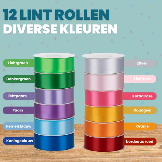 Set de rubans de satin Festio - Extra large - Rubans 12 couleurs - Ruban cadeau - Ruban - Ruban décoratif - Ruban