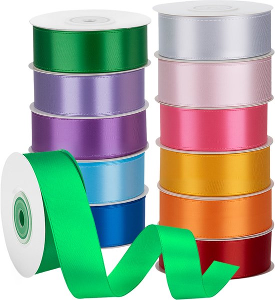 Feestio Satijn Lint Set - Extra Breed 2,5 cm - 12 Kleuren Linten - Cadeaulint - Ribbon - Sierlint – Lintje - Inpaklint