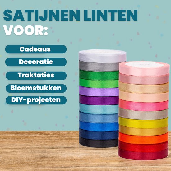 Set de rubans de satin Feestio - Rubans 22 couleurs - Ruban cadeau - Ruban - Ruban décoratif - Ruban