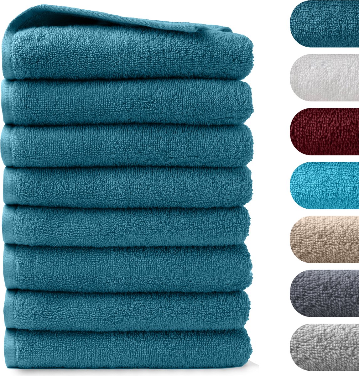 Barbons Handdoeken - Set van 8 - 50 x 100 Handdoek Set - Badhanddoeken - Petrolblauw