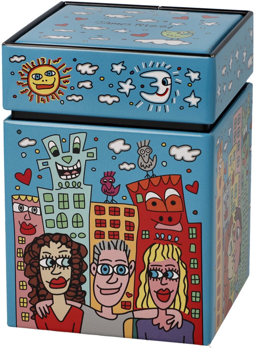 Goebel - James Rizzi | Theedoos Summer in the City| Bewaardoos - 11cm - Pop Art - 4 stuks