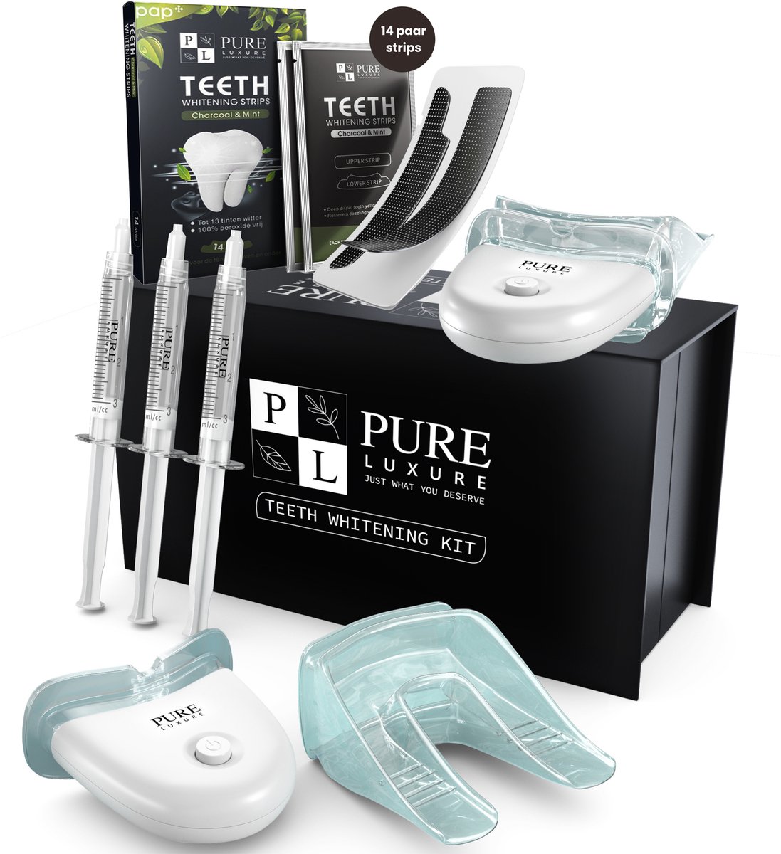 Pure Luxure tandenbleekset met 14 whitening strips zonder peroxide - tanden bleken - tandenbleekset - tandenblekers - witte tandenbleekstrips - met handleiding en ebook
