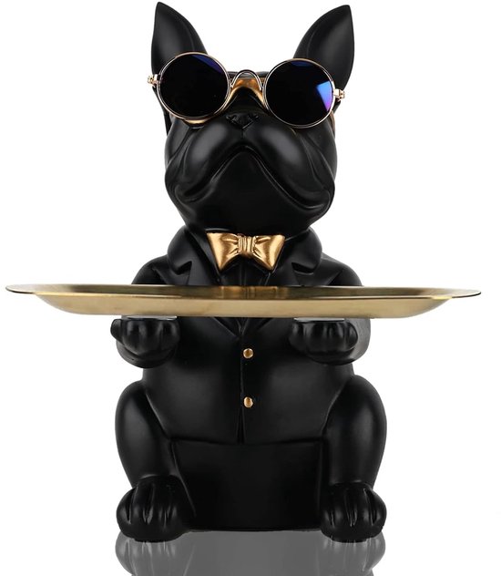 OKESYO Decoratief beeldje van hars, Franse bulldog als butler, met