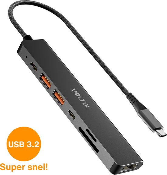 Voltix Pro USB Hub - USB Hub - HDMI splitter - USB C Hub - SD kaart lezer - HDMI naar USB C - USB Splitter