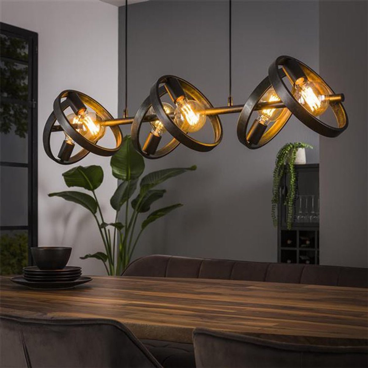 Dimehouse Hanglamp industrieel Otan 6-lichts rond metaal 6-lichts - Metaal - Industrieel