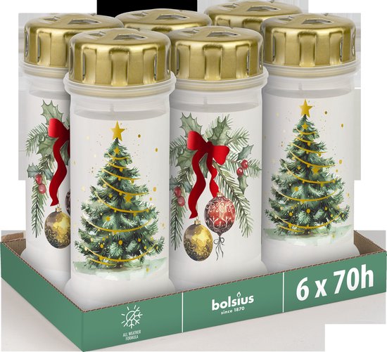 Bolsius - Herdenkingslicht - Wit met Kerstmis - 6 stuks