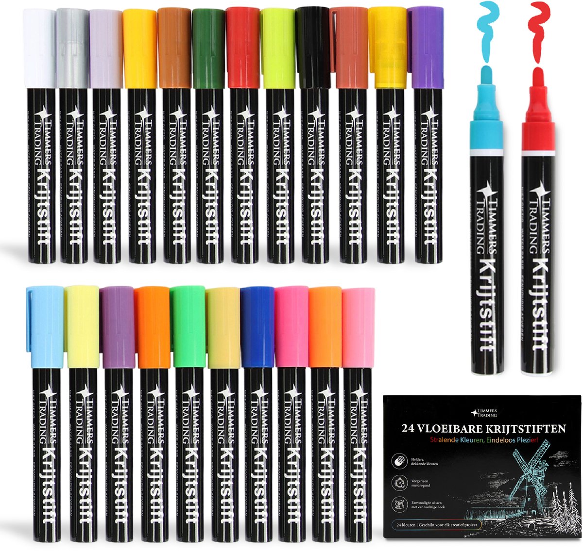Raamstiften afwasbaar 24 kleuren - Krijtstiften voor krijtbord - Kalkstiften - Krijtstiften voor raam - Krijtmarker - Whiteboard Stiften - Whiteboard Marker