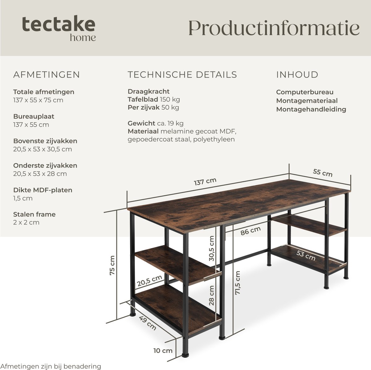 tectake tectake Bureau Computerbureau - afbeelding 3