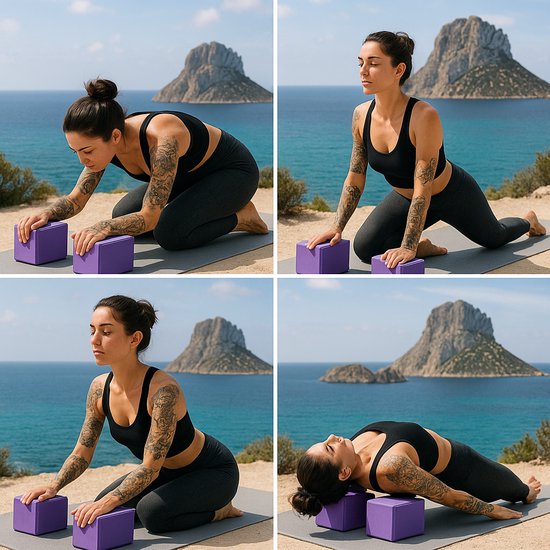 June Spring Yogablok / Yoga Schuimblok - 2 stuks - Kleur: Paars - Hoge Kwaliteit - Luxe Yoga Blok - Foam - Set van 2 - Ronde Hoeken - Anti Slip - Premium Yogablok - Stevig & Duurzaam - Fitness & Pilates Accessoires - Home Workout / Thuis Sporten van Merkloos — afbeelding 3