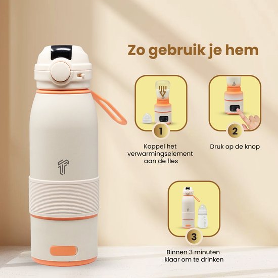 2-1 Flessenwarmer Baby - 2/5 min warm- 500ML–Flessenwarmer voor onderweg–Thermosfles - USB-C Oplaadbaar Trennety® ThermiGo™ van Merkloos — afbeelding 5