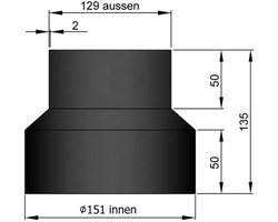 Kachelpijp verloop 150 -130 mm - staal 2mm dikwandig - zwart