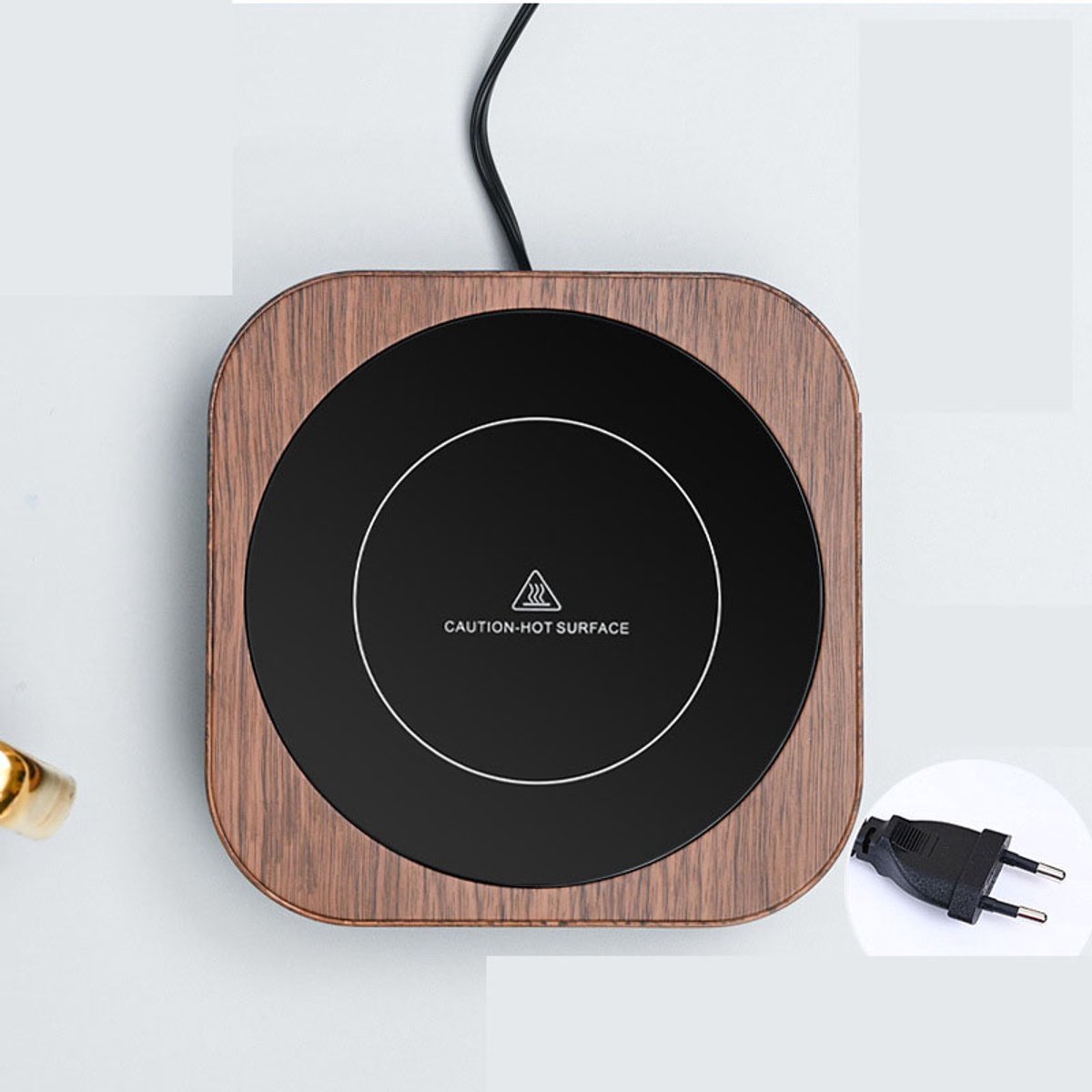 Thermosbekermat met constante temperatuur, koffieverwarming - houtnerf