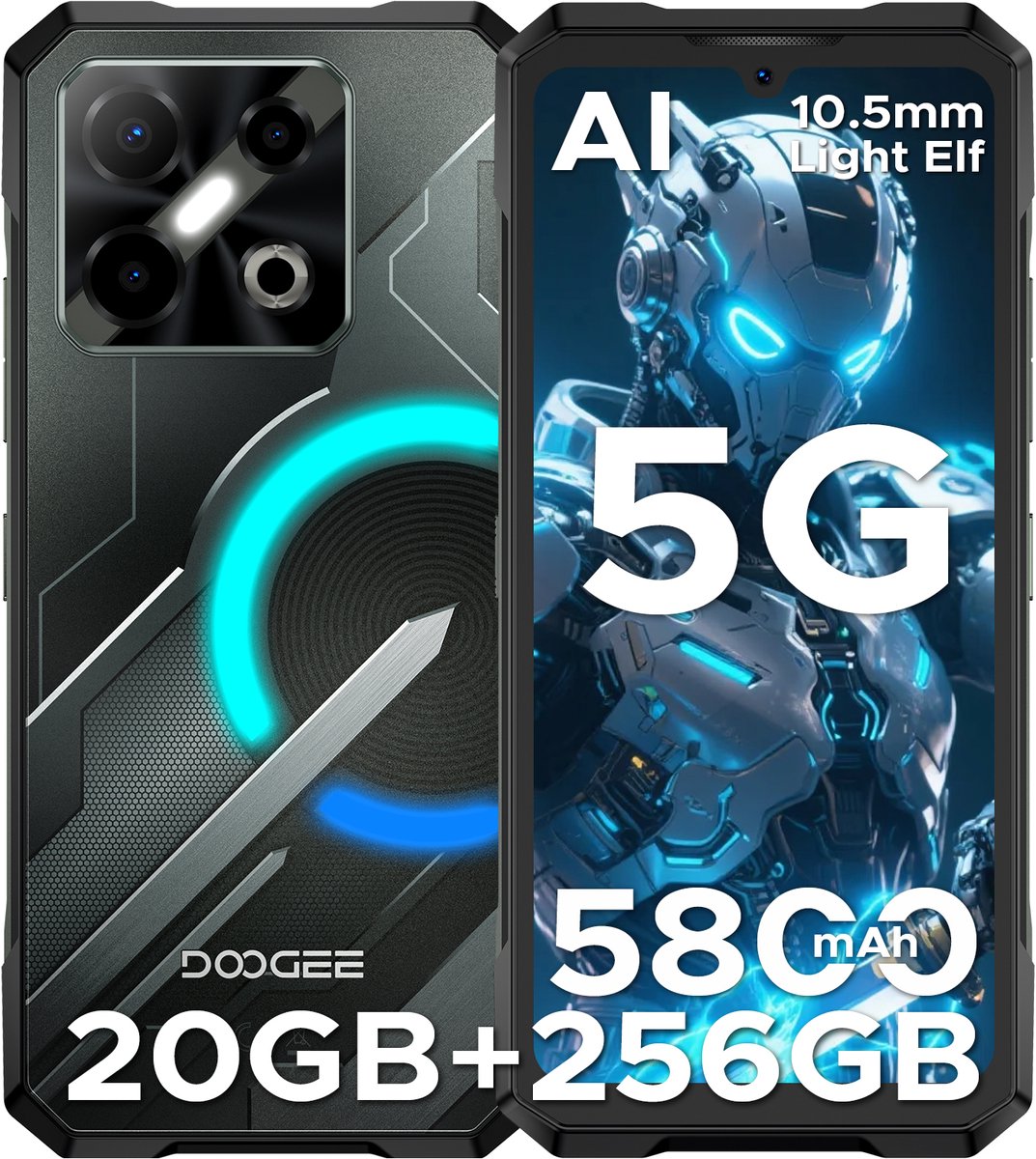 DOOGEE Blade GT Play Telephone Portable Incassable 5G Smartphone Effet de Lumière LED 6,72"+ 120Hz Dimensity D7050 20Go+256Go,Zwart